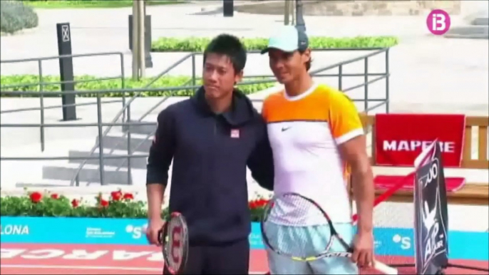 Rafael Nadal and Kei Nishikori at the presentation of Barcelona Open Banc Sabadell. 20 April 2015.