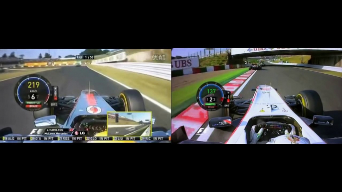 F1 2011 Japanese GP Start Onboard Comparison Hamilton vs Kobayashi [HD] Engine Sounds