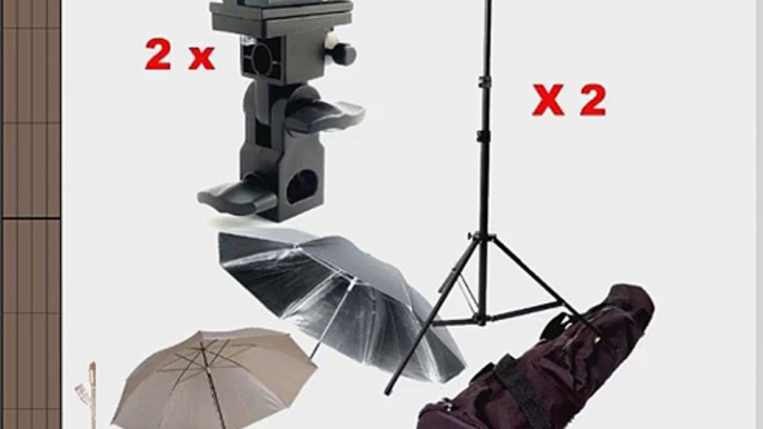 CowboyStudio Double Flash Shoe Swivel Bracket Kit with 2 Mounting Brackets 2 Umbrellas 2 Stand