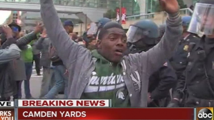 Freddie Gray protesters clash with Baltimore Police at Camden Yards