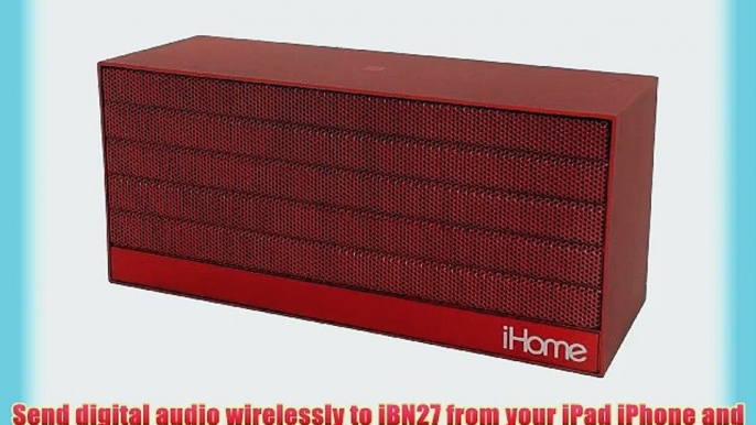 iHome iBN27RX NFC Bluetooth Rechargeable Stereo Mini Speaker in Rubberized Finish Red