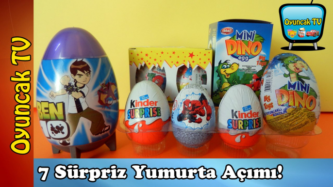 7 Sürpriz Yumurta! Örümcek Adam, Ben 10, Kinder Sürpriz, Mini Dino, Topi Sürpriz Yumurta Oyuncakları