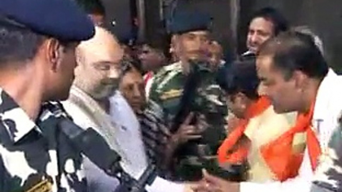 Ahmedabad Gujarat CM welcomes BJP President Amit Shah in Ahmedabad at Airport