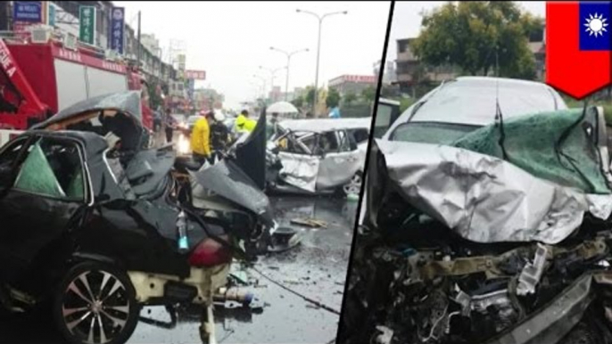 Typhoon car crash: Dash cam captures speeding car slamming into oncoming traffic in Taiwan