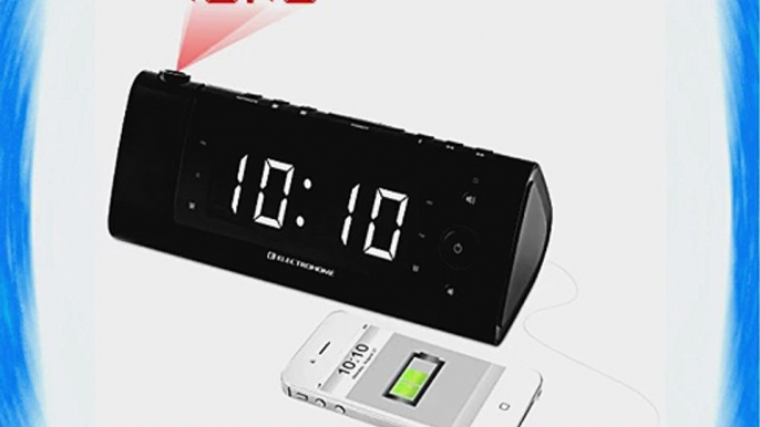 Electrohome? USB Charging Alarm Clock Radio with Time Projection Battery Backup Auto Time Set