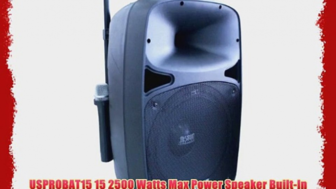 Absolute USA USPROBAT15 2500 Watts Max Power Speaker Built-In Battery/Bluetooth/Amplifier/SD/USB/FM