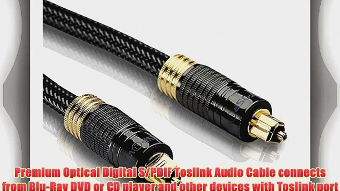 FosPower (50 Feet) CL3 Rated - 24K Gold Plated Toslink Digital Optical Audio Cable (S/PDIF)