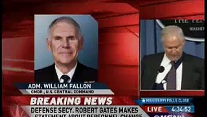 Adm. William Fallon resigns: Robert Gates Presser