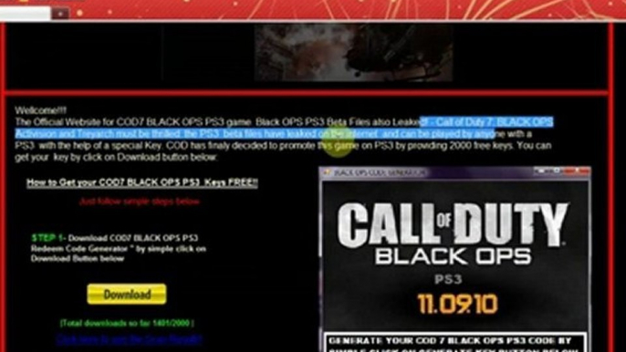 COD Blackops PS3 keys