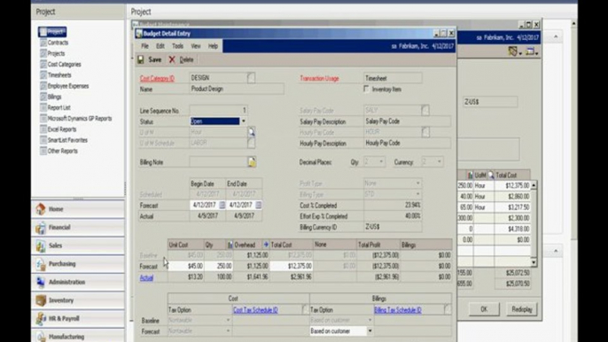 Project Accounting and Job Costs in Dynamics GP