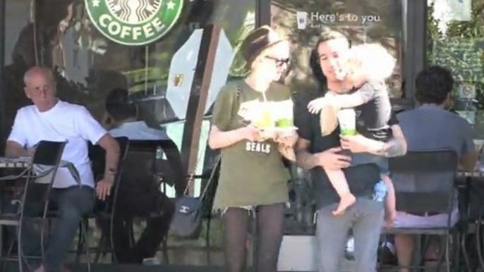 Pete Wentz Ashlee Simpson and Bronx get coffee holding hands
