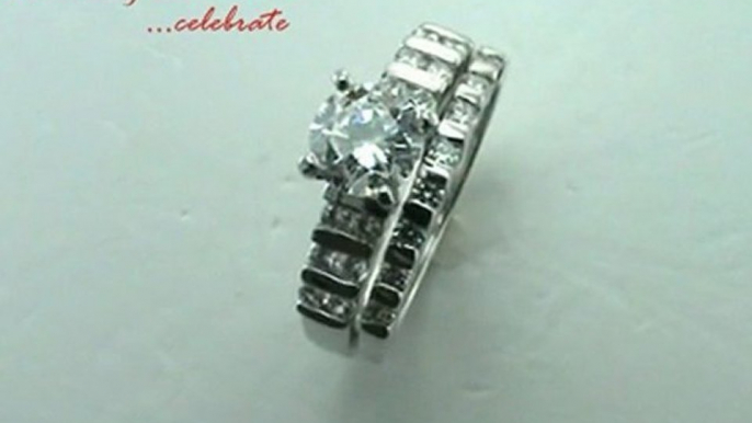 Round Cut Diamond Wedding Rings Set W Round Side Stones In Channel Setting