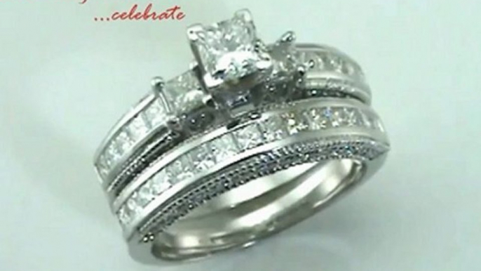 Princess Cut 3 Stone Diamond Bridal Wedding Rings Set In Channel Setting FDENS1186PR