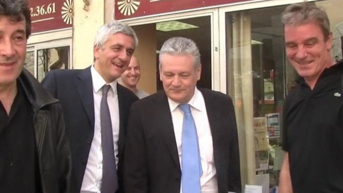 Hervé Morin, Président du Nouveau Centre, en visite à Carcassonne, pour soutenir la candidature aux législatives de Jean-François Daraud.