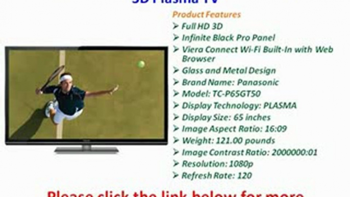 Panasonic VIERA TC-P65GT50 65-Inch 1080p Full HD 3D Plasma TV For Sale