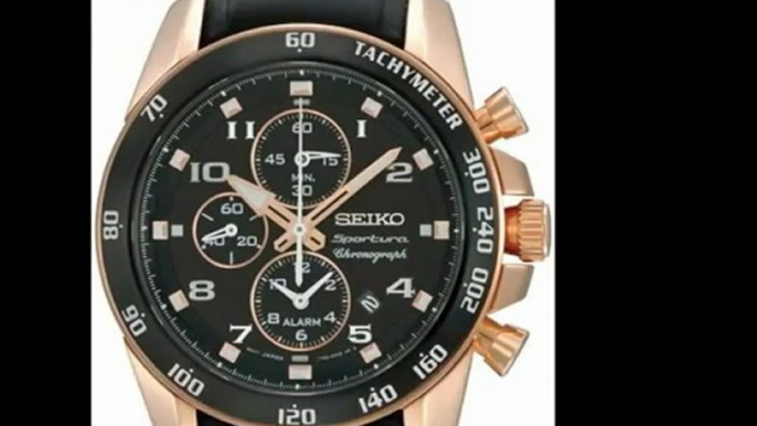 Seiko Sportura Black Dial Chronograph Leather Mens Watch SNAE80 Best Price