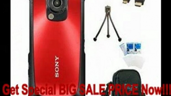 Sony MHS-TS22 Bloggie Sport HD Camera Value Bundle (Red) For Sale