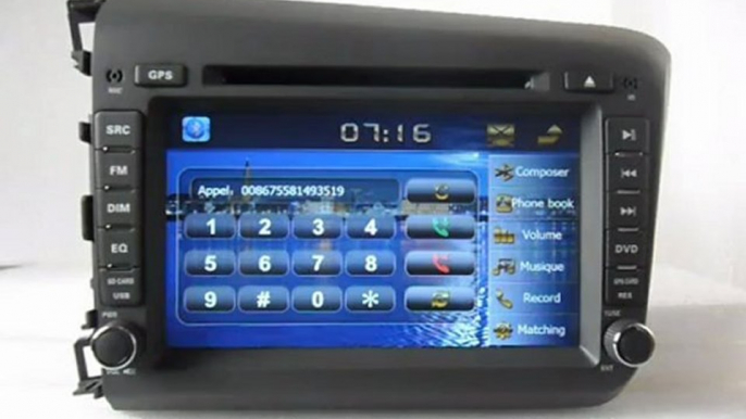 Autoradio GPS Honda Civic 2012, Autoradio Multimédia Honda Civic 2012, 2012 Honda Civic lecteur DVD