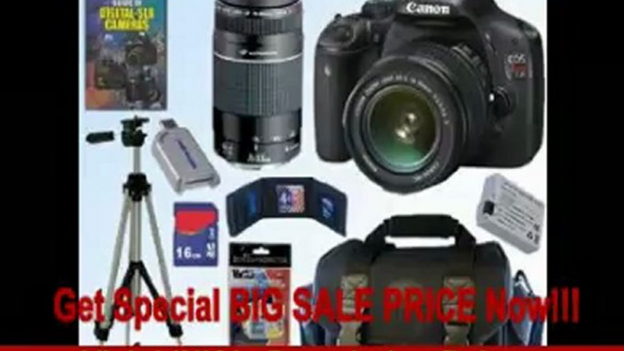 BEST PRICE Canon EOS Rebel T2i 18 MP CMOS APS-C Digital SLR Camera with EF-S 18-55mm f/3.5-5.6 IS Lens & EF 75-300mm f/4-5.6 III USM Telephoto Zoom Lens + 16GB Deluxe Accessory Kit