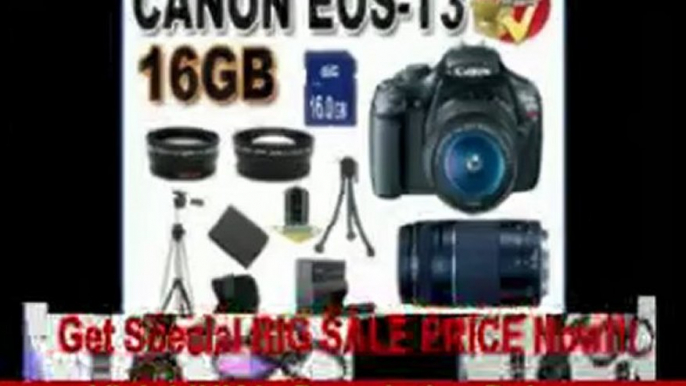 [REVIEW] Canon EOS Rebel T3 12.2 MP CMOS Digital SLR with 18-55mm IS II Lens (Black) + Canon EF 75-300mm f/4-5.6 III Telephoto Zoom Lens + 58mm 2x Telephoto lens + 58mm Wide Angle Lens (4 Lens Kit!!!) W/16GB S