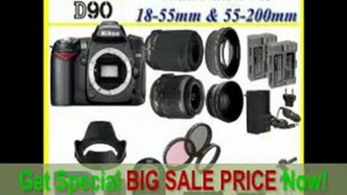 [BEST PRICE] The Nikon D90 SLR Digital Camera with Nikon 18-55m f3.5-5.6G VR Lens and Nikon 55-200mm f3.5-5.6G ED AF-S VR Lens + Huge 32GB Lens Accessory Package