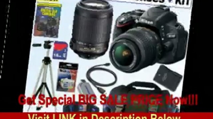 [SPECIAL DISCOUNT] Nikon D5100 16.2MP CMOS Digital SLR Camera with 18-55mm f/3.5-5.6G AF-S DX VR and 55-200mm f/4-5.6G ED IF AF-S DX VR Zoom-Nikkor Lenses + EN-EL14 Battery + 16GB Deluxe Accessory Kit