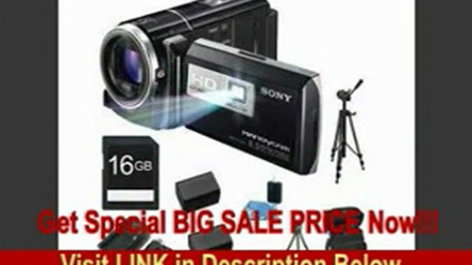 Sony HDR-PJ260V High Definition Handycam 8.9 MP Camcorder with 30x Optical Zoom, 16 GB Embedded Memory and Built-in Projector + 16GB High Speed SDHC Card + High Capacity Battery (Qty 2)+ Rapid AC/DC Charger + Full Sized Tripod + Table Tripod + More!