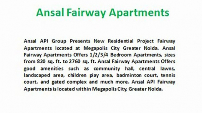 Ansal Fairway Apartments # 9899303232 # Best Deal in Fairway Apartments Megapolis City Greater Noida