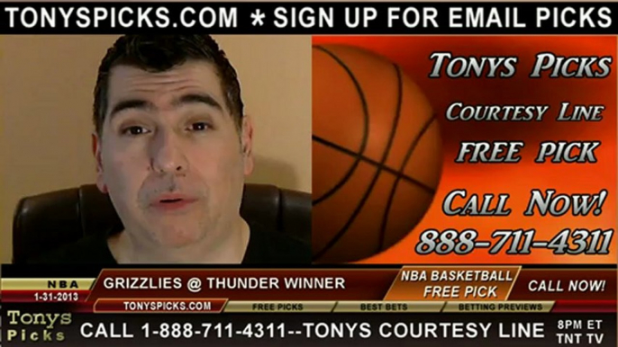 Oklahoma City Thunder versus Memphis Grizzlies Pick Prediction NBA Pro Basketball Odds Preview 1-31-2013