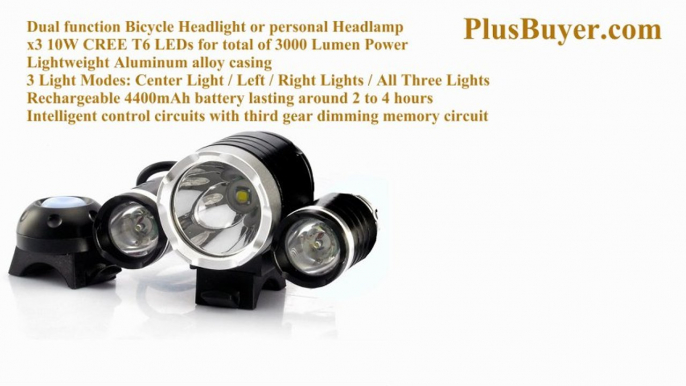 CREE T6 LED Bicycle Headlight and Headlamp (3000 Lumens, 4400mAh)