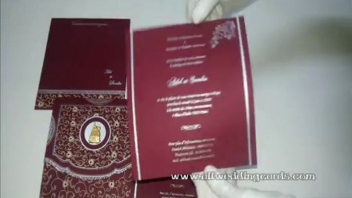 W-4703O, 200 GSM, Maroon Color, Handmade Paper, Indian Cards, Indian Wedding Invitation Cards