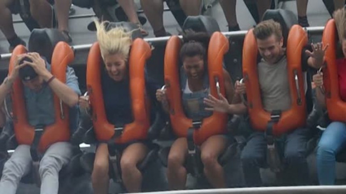 Mollie King and Vanessa White Scream Whilst Pregnant Frankie Sandford Holds the Bags at Alton Towers