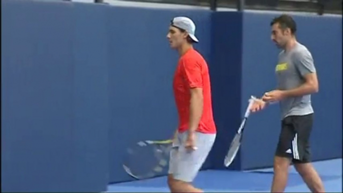 Rafael Nadal and his little cousins during the practice in Manacor