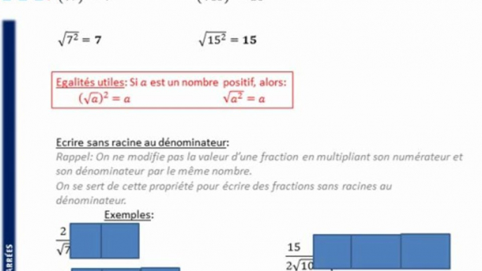 3ème - RACINES CARREES - Supprimer les racines au dénominateur