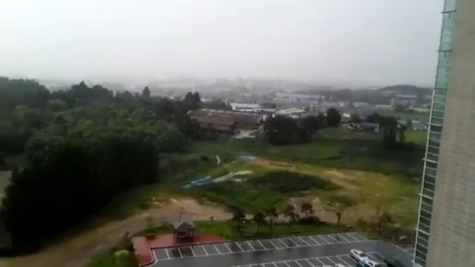 Lightning strikes in front of camera