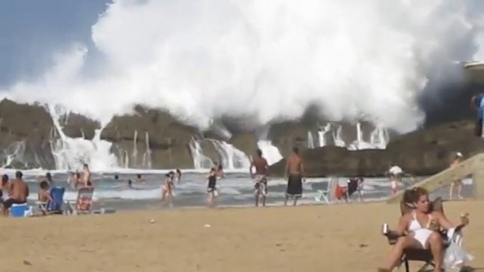 Massive Waves Pound Enclosed Beach (Spectacular Enclosed Beach In Puerto Rico)