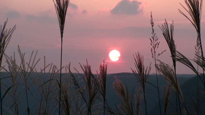 Sun setting in Aso mountain Japan!