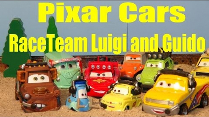 Pixar Cars New Car Unboxing, RaceTeam Luigi and Guido with Headsets with Mater and Lightning McQueen