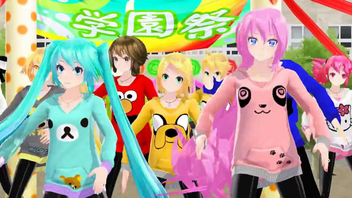 MMD Luka, Miku, Rin, Len, KAITO, MEIKO, GUMI, Haku, Teto & Neru   One Two Three Morning Musume