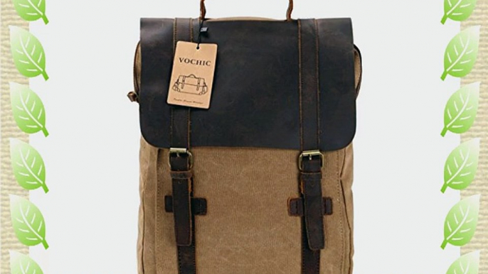 Unisex Genuine Leather Canvas Casual Backpack Rucksack Laptop Bag School Bookbag