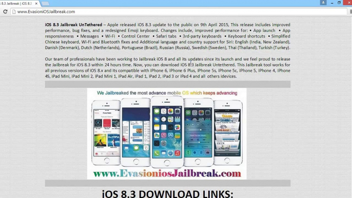 Evasion iOS 8.3 iDevice Jailbreak iPhone 5s/5c/5 iPhone 6 plus Untethered