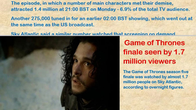 Game of Thrones finale seen by 1.7 million viewers - Entertainment News