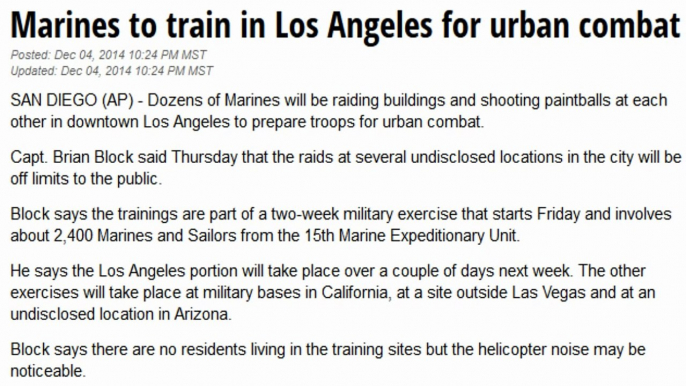 Marines To Train For Urban Combat In Downtown Los Angeles