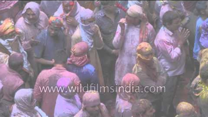 Celebration of Colours : Indians celebrate Holi at Banke Bihari Temple, Vrindavan