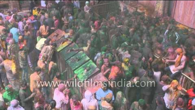 The madness of Holi at Banke Bihari Temple, Vrindavan