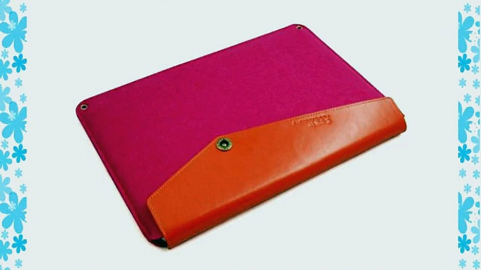 D-park Wool and Leather 13.6 x 9 inch Laptop Sleeve Pink and Orange