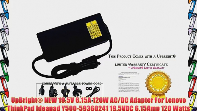 UpBright? NEW 19.5V 6.15A 120W AC/DC Adapter For Lenovo ThinkPad Ideapad Y500-59360241 19.5VDC