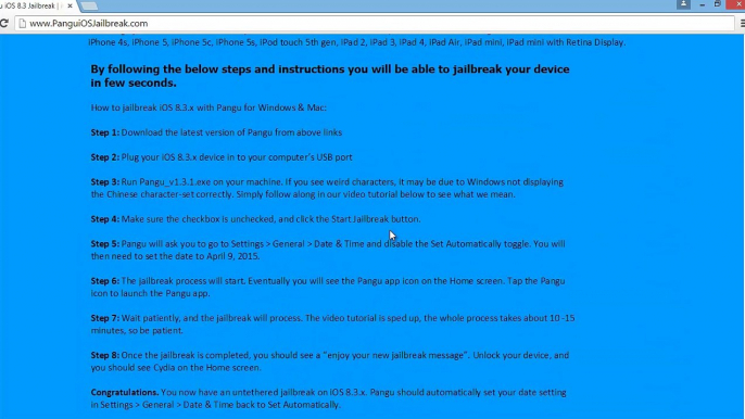 Howtojailbreak iphone 5s/5c/5 with ios 8.3 untethered with Pangu