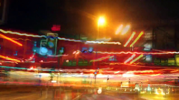 Staggered time shift time-lapse Night Driving experiment, Amazing light trails, Derby, UK