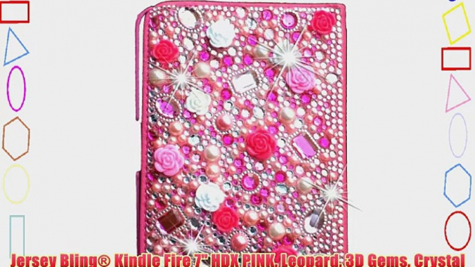 Jersey Bling? Kindle Fire 7 HDX PINK Leopard 3D Gems Crystal Rhinestone Rotating Faux Leather